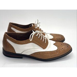 Parrazo Oxfords Mens 13 Leather Brown White Wing Tip Dress Shoes Wedding Prom